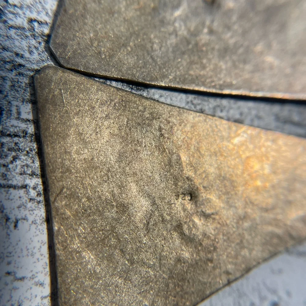 Sterling silver Bali dangle earrings hand made large triangle floral statement - Picture 9 of 9